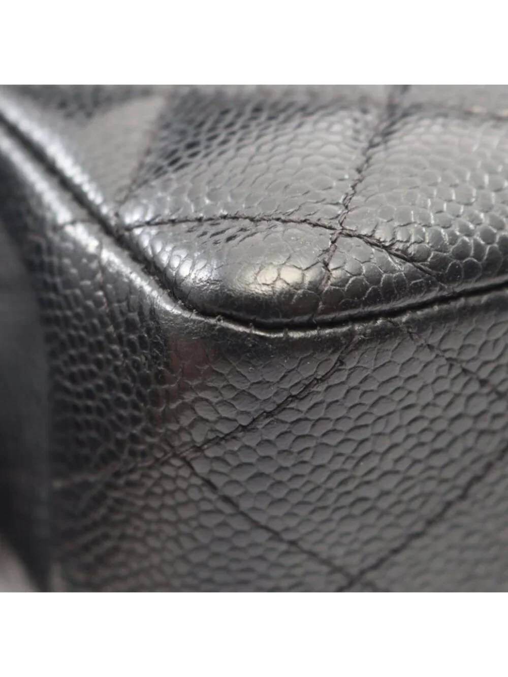 Chanel Shoulder Bag Quilted Double Flap Black Caviar Leather Chain